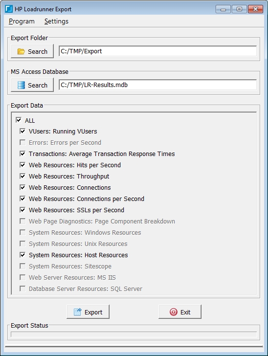 HP LoadRunner Export